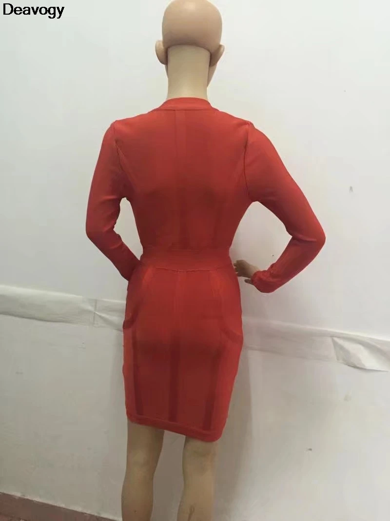 Deavogy 2017 новое женское платье с длинным рукавом глубокий v образный Вырез
