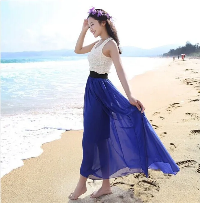 Женская длинная шифоновая юбка макси с эластичным поясом модель W00233 в богемном