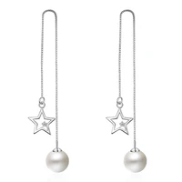 hot sale jewelry new star design fashion pearl 925 sterling silver long drop earrings for women christmas gift wholesale