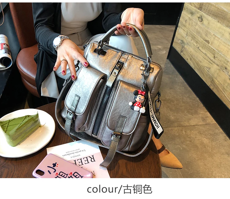 2019 новый цветной контрастный рюкзак женская сумка модная кожаная сумка|Женские