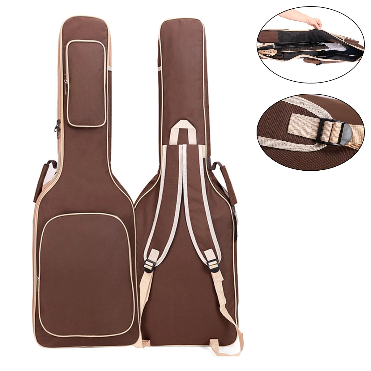 Capa de Guitarra Protetor para Guitarra de Café Bolsala de Alças Mochila à Prova Almofada de 8mm Elétrica Duplas Algodão Espessamento D’água 101x33x6cm