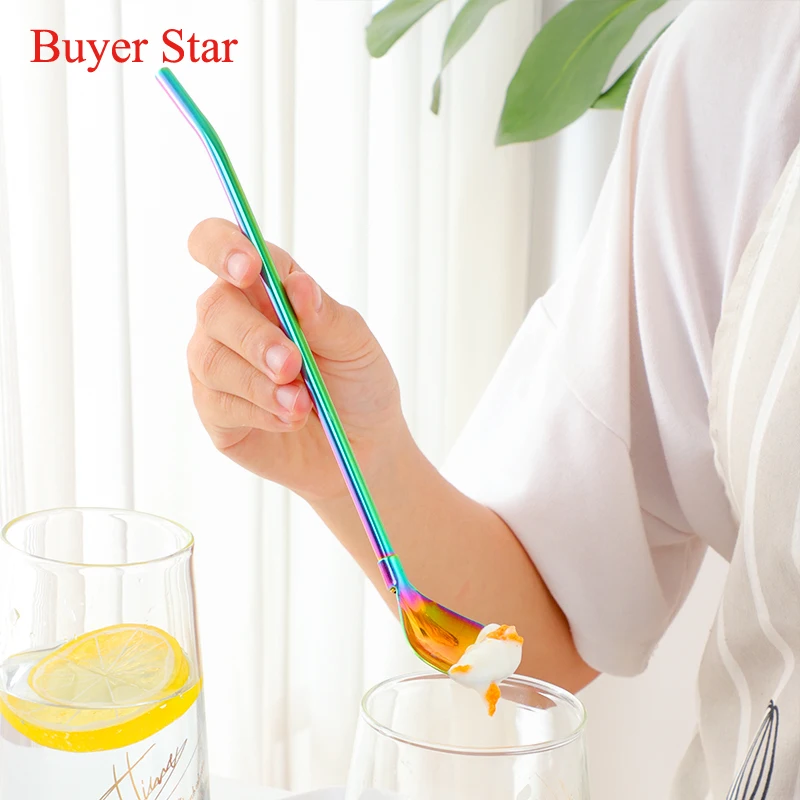 4 Pcs Stainless Steel Drinking Straw Spoon With Long Handle Big Cocktail Coffee Milk Tea Ice Cream Stirring Bar Accessory | Дом и сад
