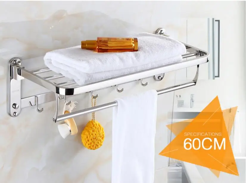 Ванная комната Полотенца вешалка для полотенец с крючками 40/50/60 см Полотенца вешалка 304 Нержавеющая сталь складной фиксированной банное полотенце Полотенца держатель сушитель для полотенец