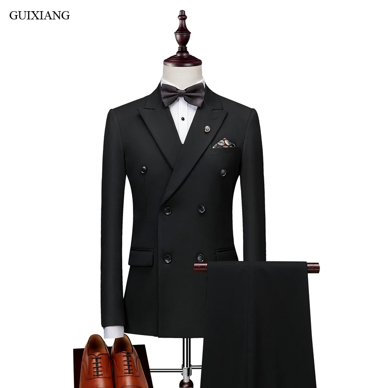 

2018 New Arrival Style Men Boutique Leisure Suits Business Casual double breasted Slim Three-piece Suits Blazers coat M-3XL