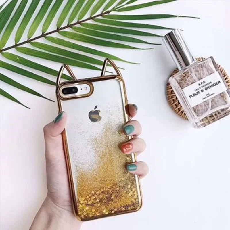 Оригинальный жидкий чехол для iPhone X 8 7 6 S Plus с розовыми кошачьими ушками красные