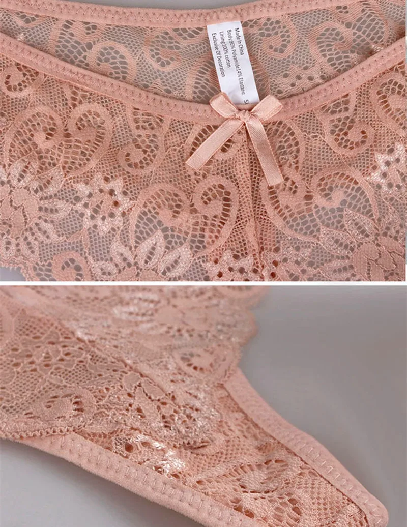 

Ixuejie 5pcs/lot Plus Size Women G String Lace Hollow Low Waist Panties Sexy Ladies Briefs S-XL Thongs Briefs