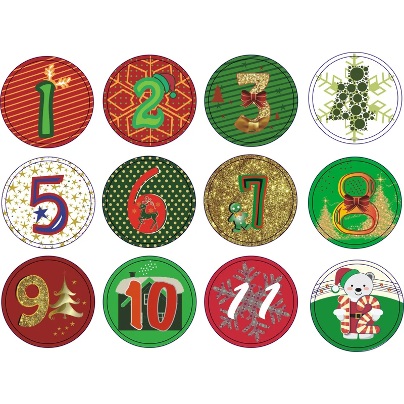 1-12 digital 120 шт./лот, New1-24, Рождество, Рождество, номер, ручная работа, клейкая упаковка, уплотнительная этикетка, наклейка, сделай сам, рождественский подарок - Цвет: 1-12 digital