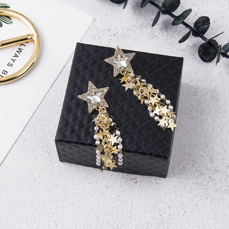 AE CANFLY 2019 корейский элегантный горный хрусталь пентаграмма длинные жемчужные
