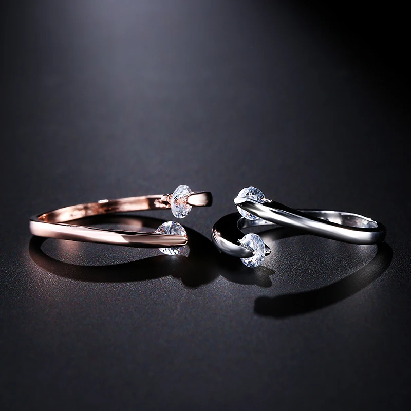 Kinel Горячее предложение 0.25ct Открытые Кольца двойной Круглый CZ Кристалл Камень натяжение установка розовое золото и серебро Цвет для девочек женщин кольцо вечности