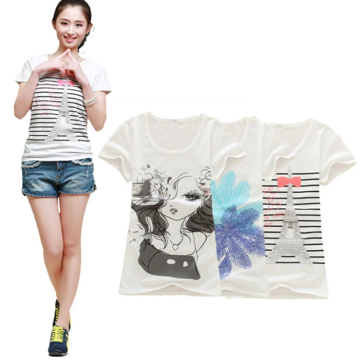 Amazing 2016 New Summer Style Woman Tops Female Short Sleeved T-shirt Print Casual Tees