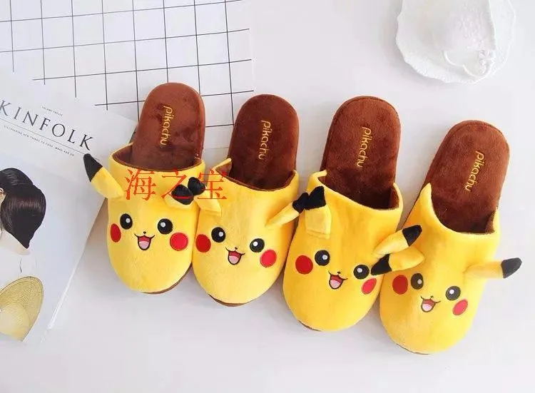 Тапочки Pokemon Pikachu baotou; пижамы унисекс для отдыха; обувь для костюмированной вечеринки; домашние теплые зимние тапочки с героями мультфильмов для пар