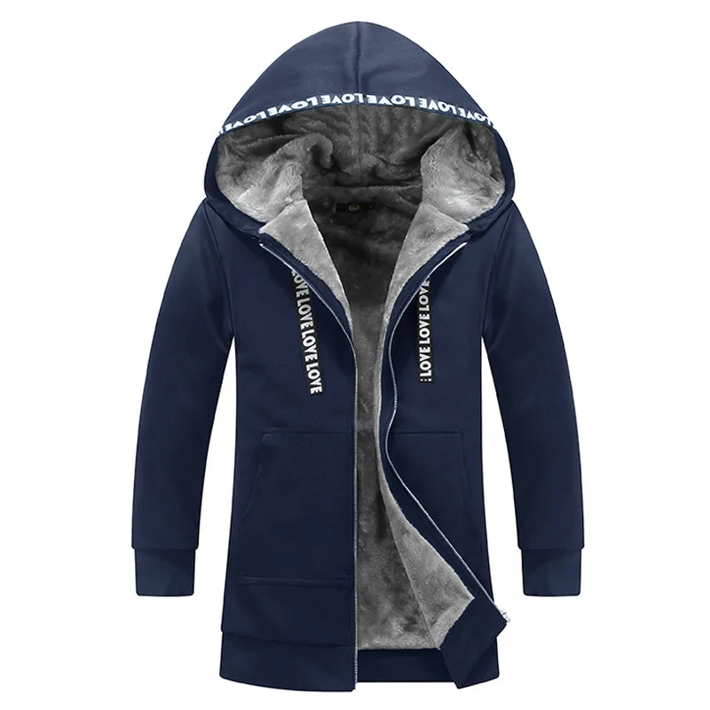 Мужская толстовка с капюшоном Длинная утепленная Вельветовая Толстовка