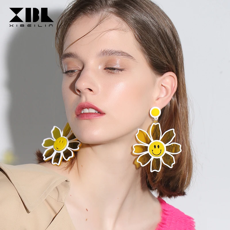 2019 Новые цветочные серьги смайлики для женщин девушек темперамент длинные