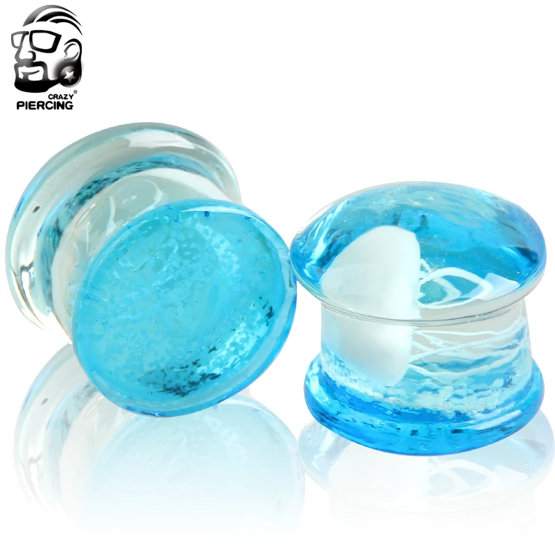 Смешанные размеры оптовая продажа синие прозрачные стеклянные ушные затычки