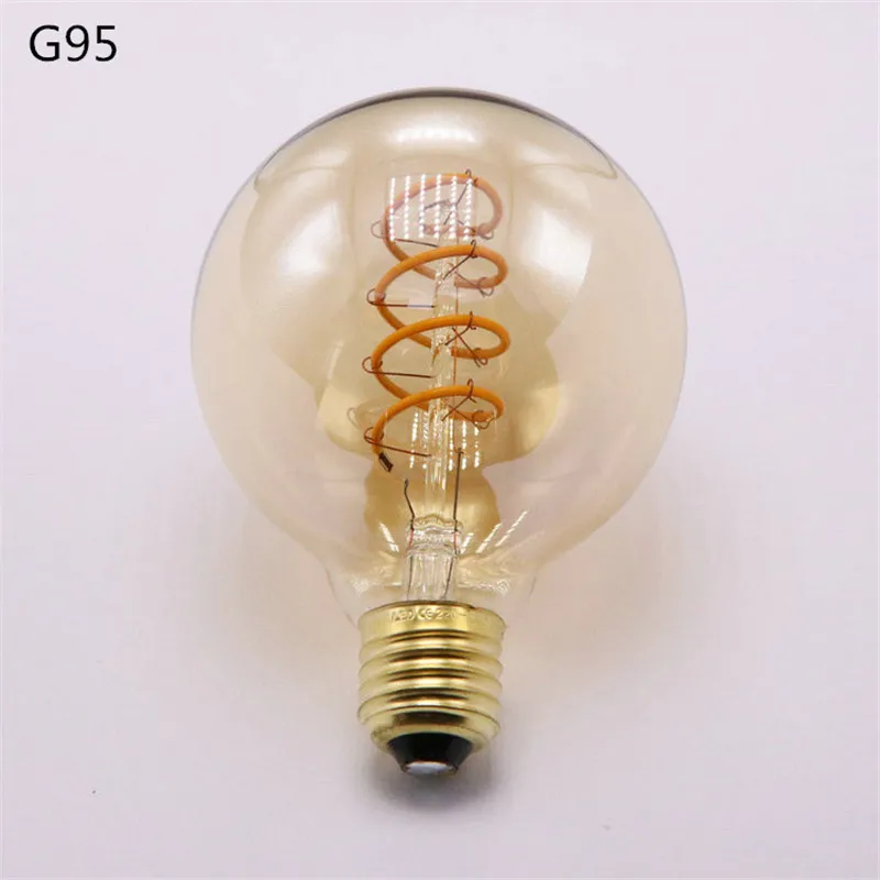 

1pcs LED Soft Filament Light G95 E27 5W Spiral Led Filament Light Edison Bulb Equivalent ST64 Warm White Color Globe Bulb Amber