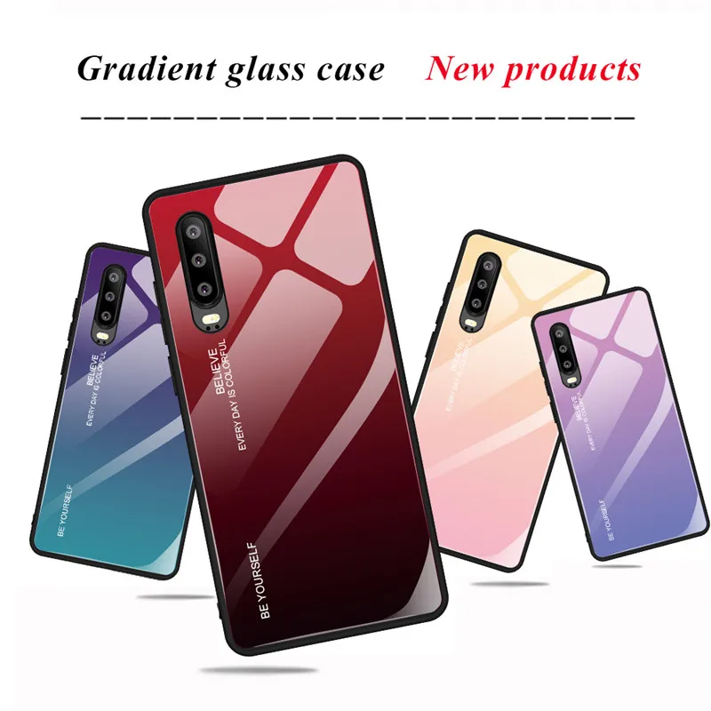 Градиентный чехол из закаленного стекла для телефона Huawei P30 P20 Mate 10 20 Pro Lite P Smart Honor 9
