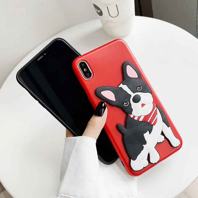 3D чехол с изображением бульдога Bichon пуделя для iPhone 7 6 6S 8 Plus X XS XR XS Max мягкая задняя крышка с подставкой для питомца собаки защитный чехол из ТПУ