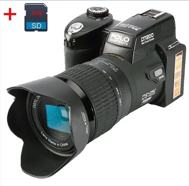 D7200 цифровые камеры 13MP DSLR камеры 24X телеобъектив и 8X цифровой зум широкоугольный объектив СВЕТОДИОДНЫЙ прожектор - Цвет: black with 8gb