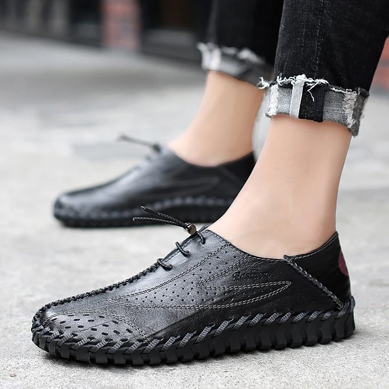 Men's Driving Shoes Men Genuine Leather Loafers Fashion Handmade Soft Breathable Moccasins Flats Big Size 38-47 | Обувь