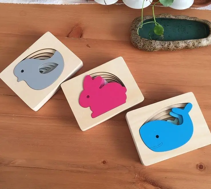 Монтессори, сенсорные детские игрушки, животные, картонная 3D головоломка, многослойные Детские деревянные игрушки, детские Ранние обучающие средства, подарок