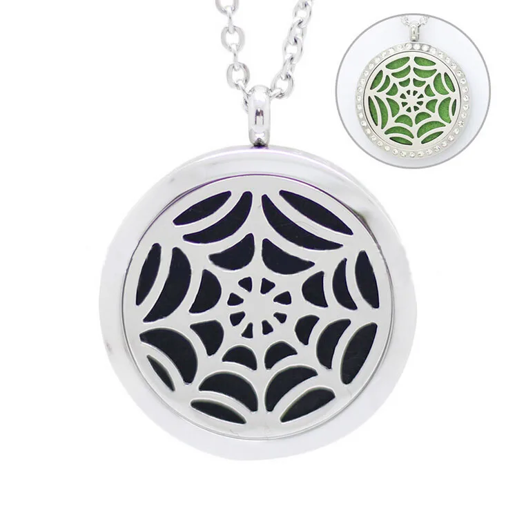 

2016 New 30mm Stainles Steel Spider Web Round Aromatherapy/Essential Oil Diffuser Perfume Locket Pendant (Without Chain)