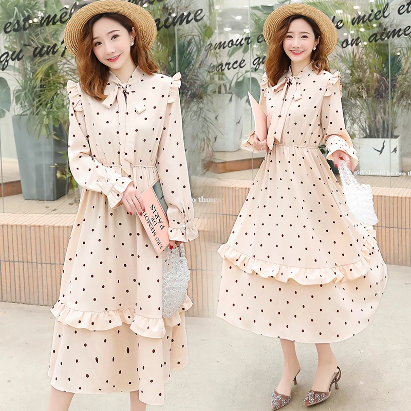Платье для беременных на весну и лето с длинным Расклешенным рукавом бантом
