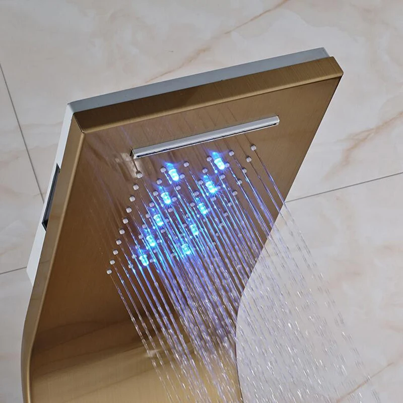 Модная Светодиодная панель для душа с массажными струями золотого цвета + Ручная