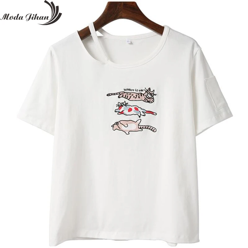 Женская хлопковая Футболка Moda Jihan футболка с вырезом и коротким рукавом в