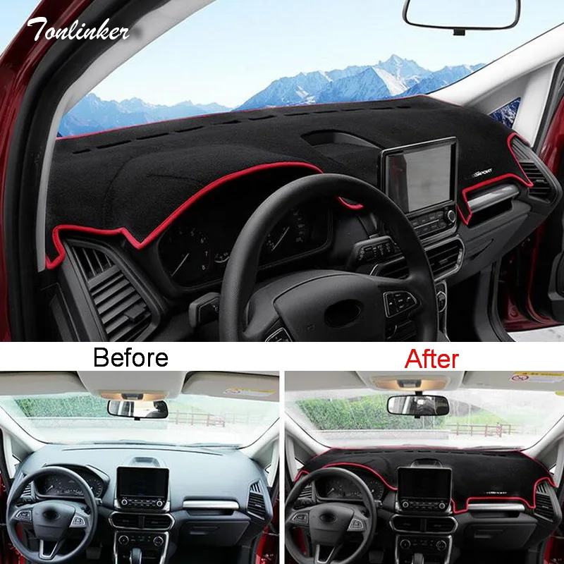 

Tonlinker чехол наклейки для Ford Ecosport 2018 автомобильный Стайлинг 1 шт. полиэстер Приборная панель автомобиля анти-грязный коврик наклейки