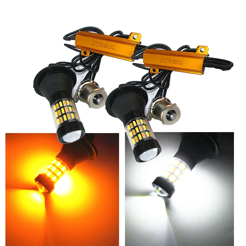 2 комплекта (4 шт.) 1156 P21W BA15S BAU15S 4014 60 SMD Canbus янтарные/белые светодиодный ные лампы