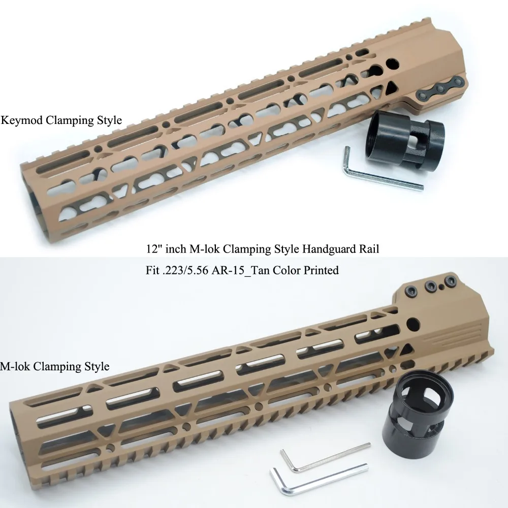 

TriRock 12'' Clamping Style Keymod / M-lok Handguard Rail Picatinny Free Float Mount System Fit .223/5.56_Tan Color Printed