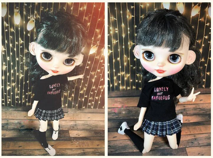 

B273 Blyth Doll clothes gift 1/6 dolls Accessories handmade Short-sleeved shirt T fashion Colored plaid skirt