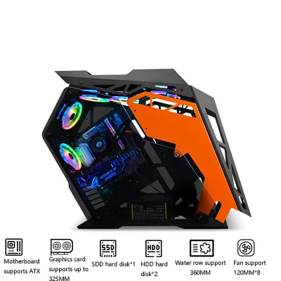 black 222*500*585 мм водяное охлаждение игровое шасси специальная форма RGB PC Mainframe боковой прозрачный чехол gamer gabinete computador - Цвет: black