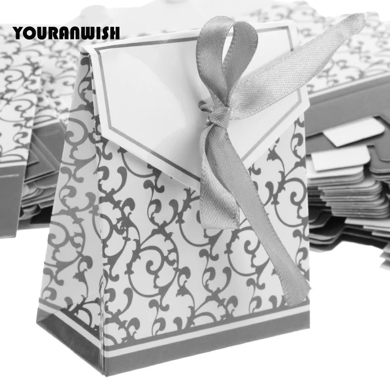 50 шт./лот серебро для предродовой вечеринки Подарки сумка творческий свадебные сувенирные коробки Свадебная коробочка для сладостей вечерние бумажные коробки для шоколада
