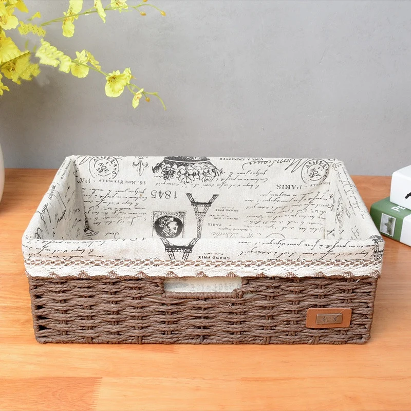 Baskets organizer straw storage snack drawer boxes paper string weave basket hand made craft steel frame household | Дом и сад