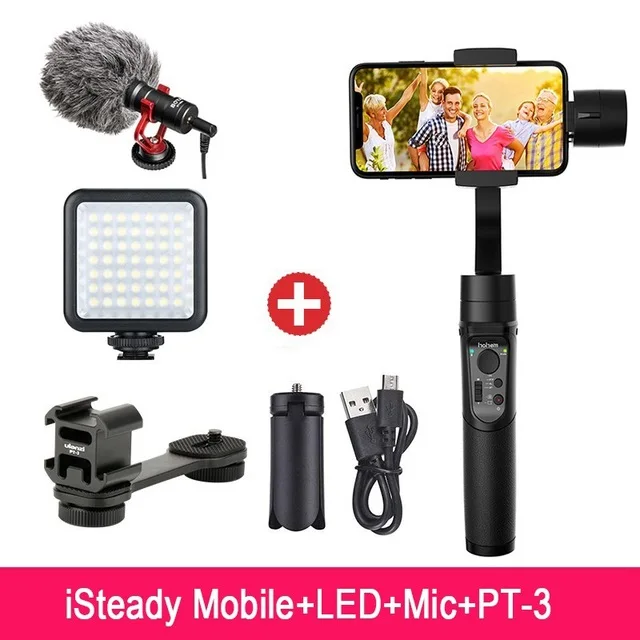 add Mic LED PT-3 ISteady мобильный 3-осевой Ручной Стабилизатор на шарнирном замке для смартфона Интервальная покадровая съемка Горизонтальное кадрирование для iPhone X 8 плюс 7 для samsung Galaxy S9+ S9 S8 xiaomi - Цвет: add Mic LED PT-3