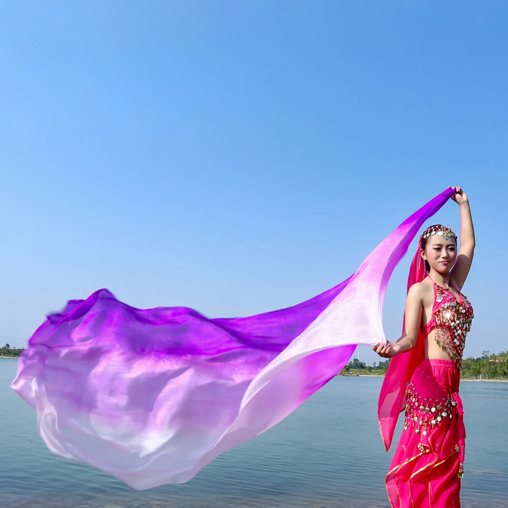 

Professional belly dance veil Dyed 100% pure natural silk veil for women belly dance hand veil on the stage
