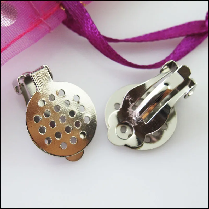 10 шт. сетки на плоской подошве Накладка для эскаватора с зажимом серьги DIY цвета: золотистый, серебристый бронза тупой Серебряный Металл с гальваническим покрытием 15x21 мм - Окраска металла: Grid Flat