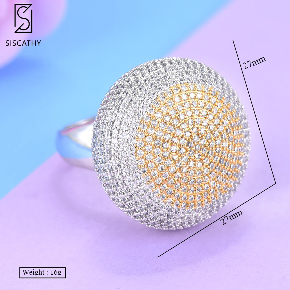 

SISCATHY 3Colors Charms Big Ball Cubic Zirconia Rings Female Dubai Wedding Party Ring For Women Jewelry Bagues Anillos 2019