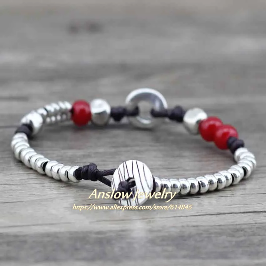 Anslow Bijoux, модные ювелирные изделия, Новое поступление, стеклянные бусы из цинкового сплава, веревка ручной работы, кожаный браслет LOW0460LB