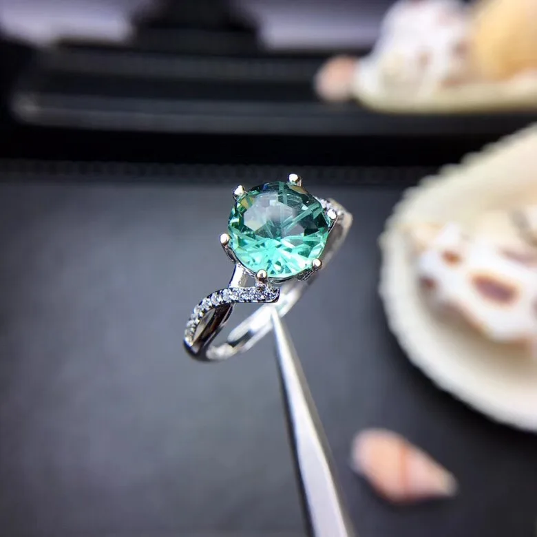 Элегантное Кольцо фейерверк с зеленым кварцем блестящее кольцо серебряными