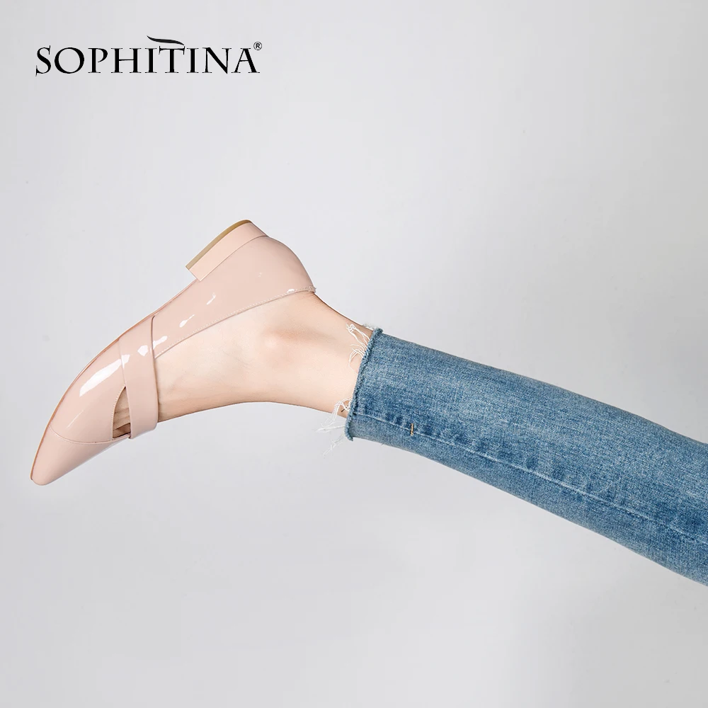 Женские туфли из лакированной кожи SOPHITINA удобные повседневные розовые на плоской