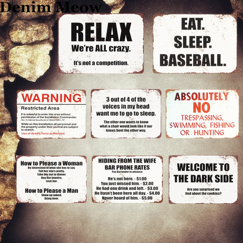 

Relax Plaque Vintage Metal Tin Signs Home Bar Pub Decorative Metal Plates Eat Sleep Baseball Wall Sticker Iron Art Poster MN10