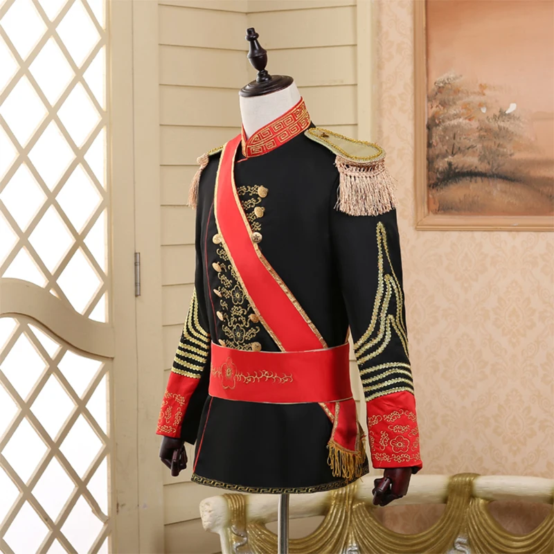 Shenrun мужские костюмы военная форма дворцовый костюм Дианы Принс Marshal Soldier Guard платье сценические костюмы Музыкальный барабан певица черный белый