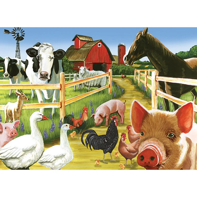 Полноразмерная/круглая алмазная живопись вышивка крестиком ферма животные 3d