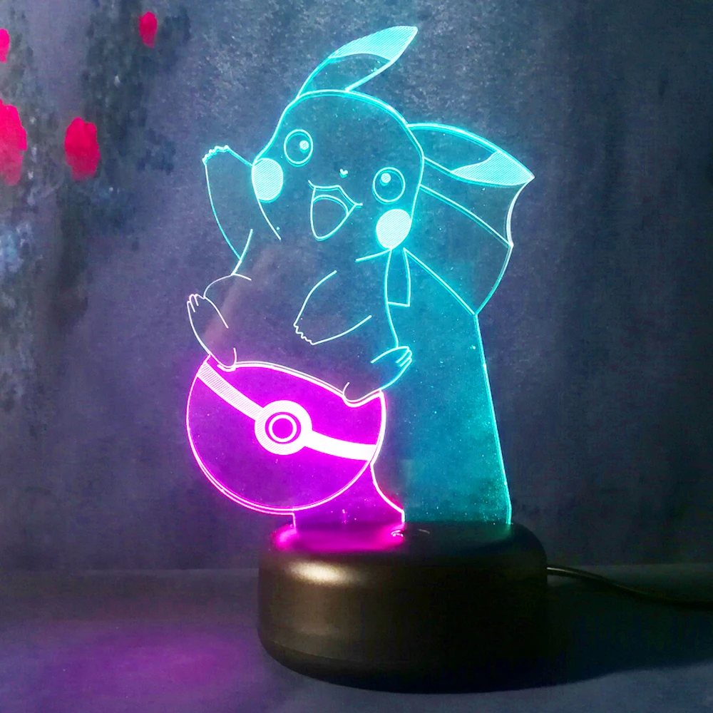 3D светодиодный карманный Пикачу Pokemon Go фигурка ночник настольная лампа suprise