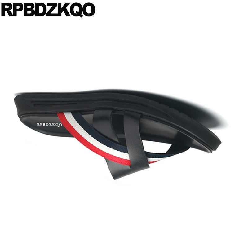 Мужские сандалии гладиаторы кожаные летние шлепанцы черного цвета в римском