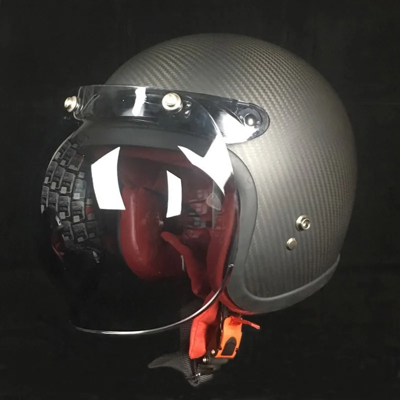 2 with clear visor Vcoros 3/4 винтажный мотоциклетный шлем с открытым лицом, красный чехол из натуральной кожи, оболочка из углеродного волокна для рубиновых мотоциклетных шлемов в стиле ретро - Цвет: 2 with clear visor