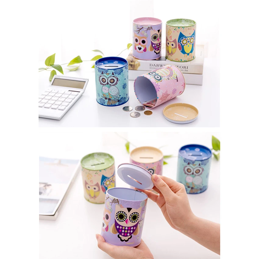 Копилка в форме мультяшной совы настольное украшение жестяная коробка для денег