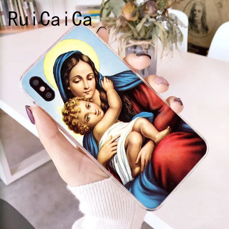 RuiCaiCa Virgin Mary Christian Рождественский Красочный милый чехол для iPhone X XS MAX 6 6s 7 7plus 8 8Plus 5 5S